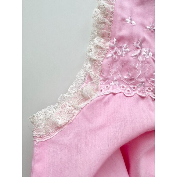 Vintage Pink Polycotton Voile Lace Embroidered Trim Peignoir Nightgown, One Size - Picture 10 of 16